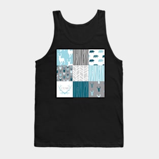 Little Man Patchwork Squares - Woodland Blue and Grey Tank Top